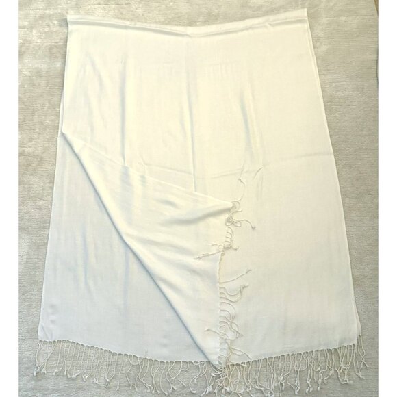White Lightweight Elegant Pashmina Shawl Wrap Scarf With Fringe For Women - Picture 2 of 8